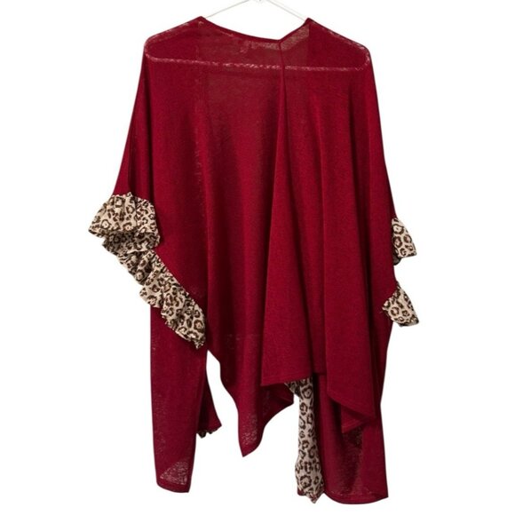 Umgee Leopard Kimono Duster Ruffle Sleeve Open Front Cardigan Size S/M Bohemian - Picture 2 of 8